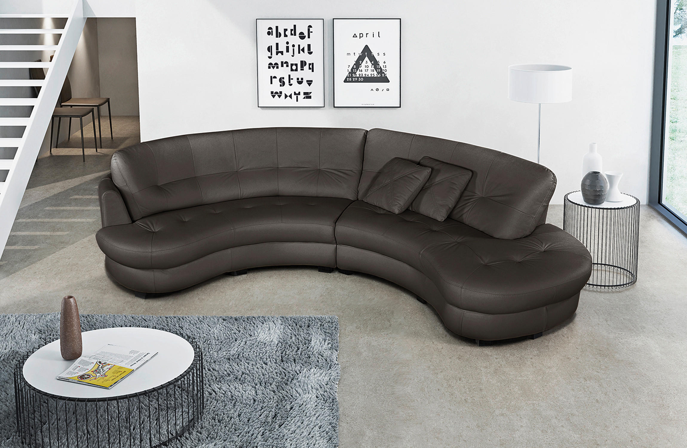 ECKSOFA Dunkelbraun Echtleder Lederlook  - Dunkelbraun/Schwarz, Design, Leder/Kunststoff (300/113cm) - Livetastic