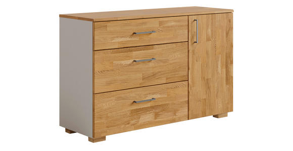 SIDEBOARD Eiche massiv Grau, Eichefarben Einlegeböden  - Eichefarben/Silberfarben, KONVENTIONELL, Holz/Holzwerkstoff (125/80/42cm) - Cantus