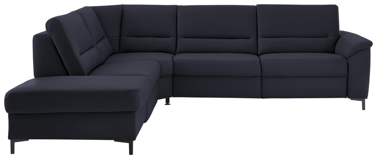 ECKSOFA  in Echtleder Dunkelblau  249/290 cm  - Schwarz/Dunkelblau, KONVENTIONELL, Leder/Metall (249/290cm) - Beldomo Premium