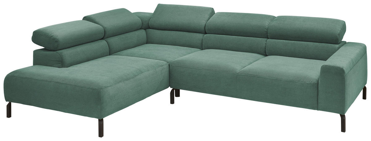 ECKSOFA inkl. Funktion Ottomane links  Grün Feincord  - Schwarz/Grün, Design, Textil/Metall (219/273cm) - Pure Home Lifestyle