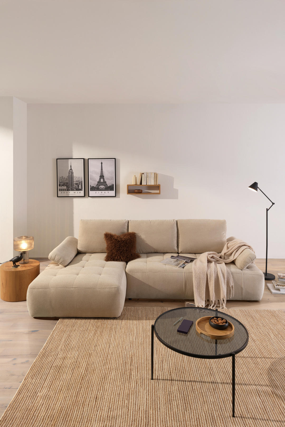 ECKSOFA Naturfarben Webstoff  - Schwarz/Naturfarben, KONVENTIONELL, Kunststoff/Textil (162/282cm) - Carryhome