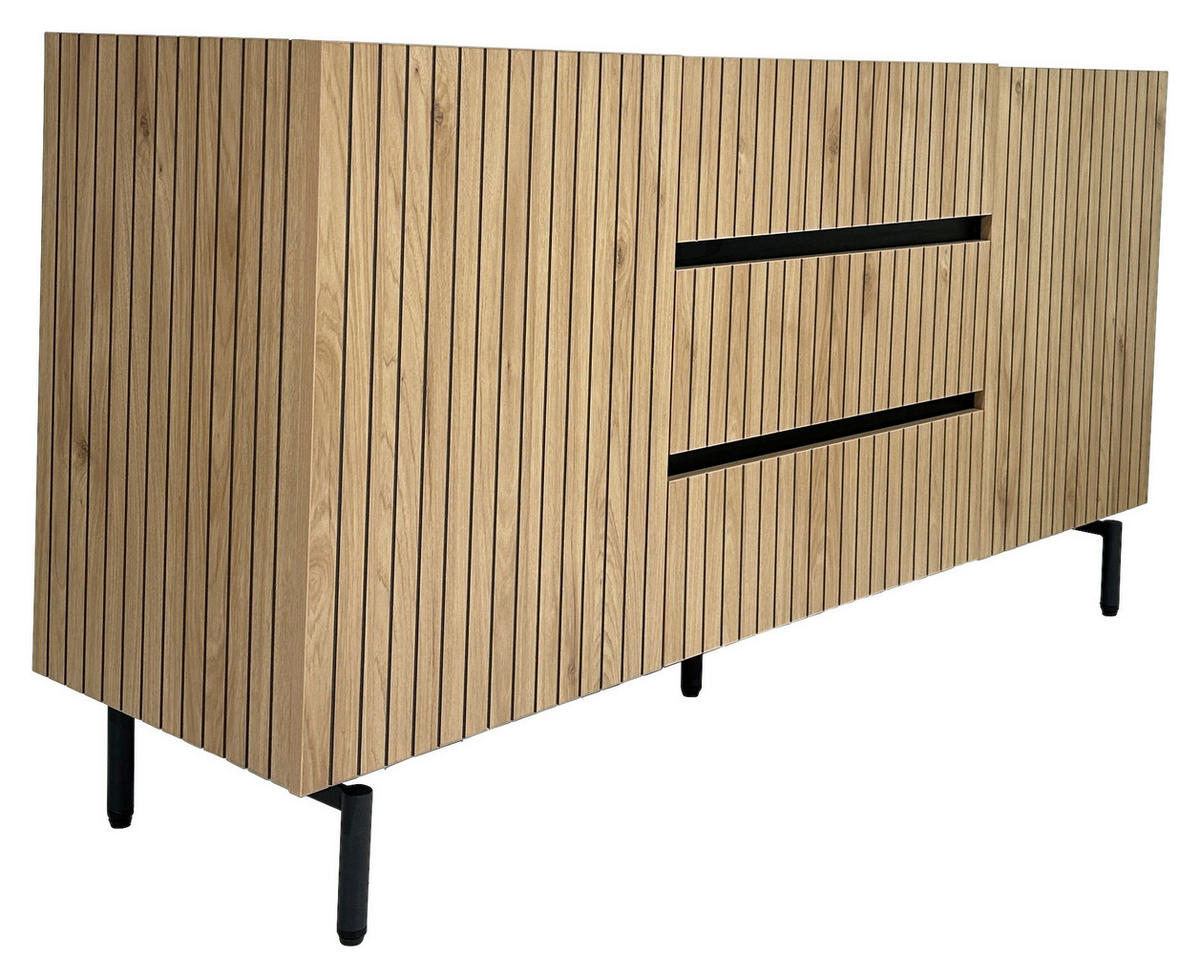 SIDEBOARD LINO  in 150/75/40 cm  - Eichefarben/Schwarz, Design, Holzwerkstoff/Metall (150/75/40cm) - Xora