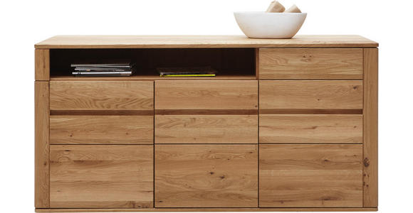 SIDEBOARD Wildeiche massiv geölt Eichefarben - Eichefarben/Schwarz, Design, Glas/Holz (172/86/47cm) - Valnatura