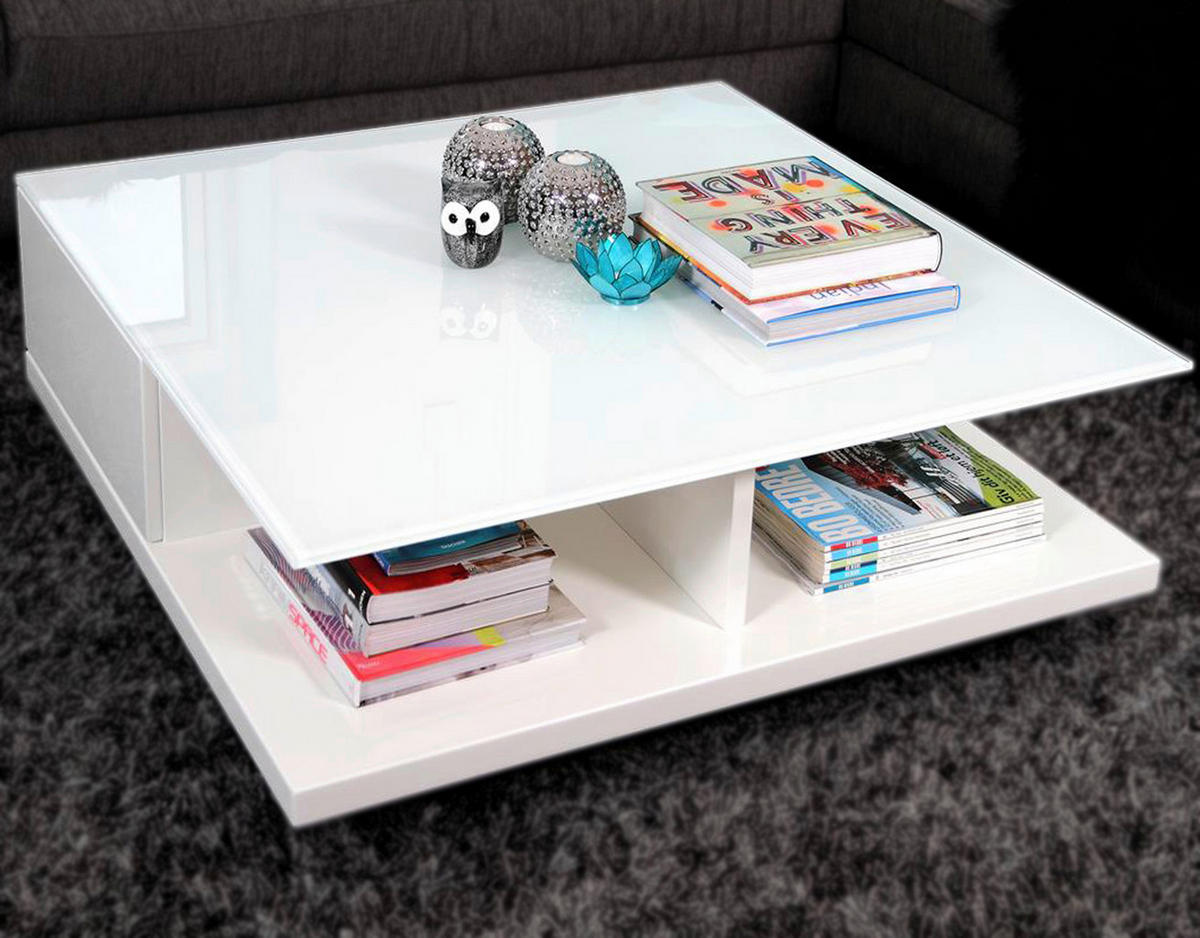 COUCHTISCH in Glas, Holzwerkstoff 100/100/36 cm  - Weiß Hochglanz/Weiß, Design, Glas/Holzwerkstoff (100/100/36cm) - Livetastic