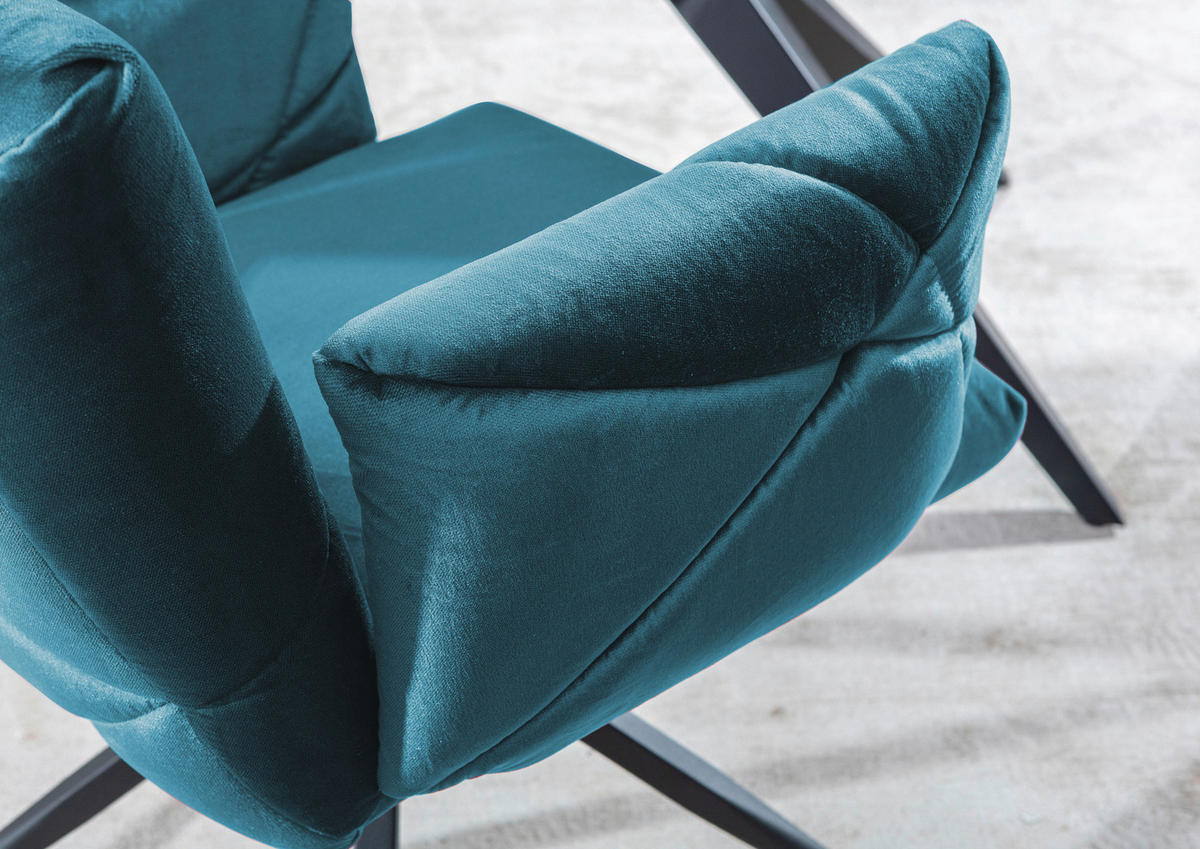 SCAUN CU BRAȚE in negru, turcoaz  - turcoaz/negru, Design, metal/textil (68/88/66cm) - Landscape