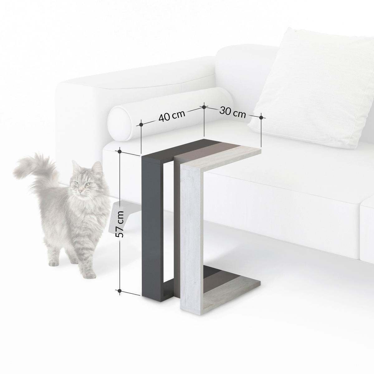 BEISTELLTISCH in Holzwerkstoff 30/40/57 cm  - Weiss, Design, Holzwerkstoff (30/40/57cm) - Livetastic