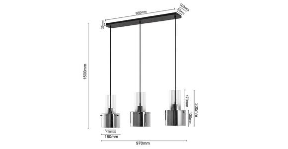 HÄNGELEUCHTE 97/18/150 cm  - Dunkelgrau, Design, Glas/Metall (97/18/150cm) - Dieter Knoll