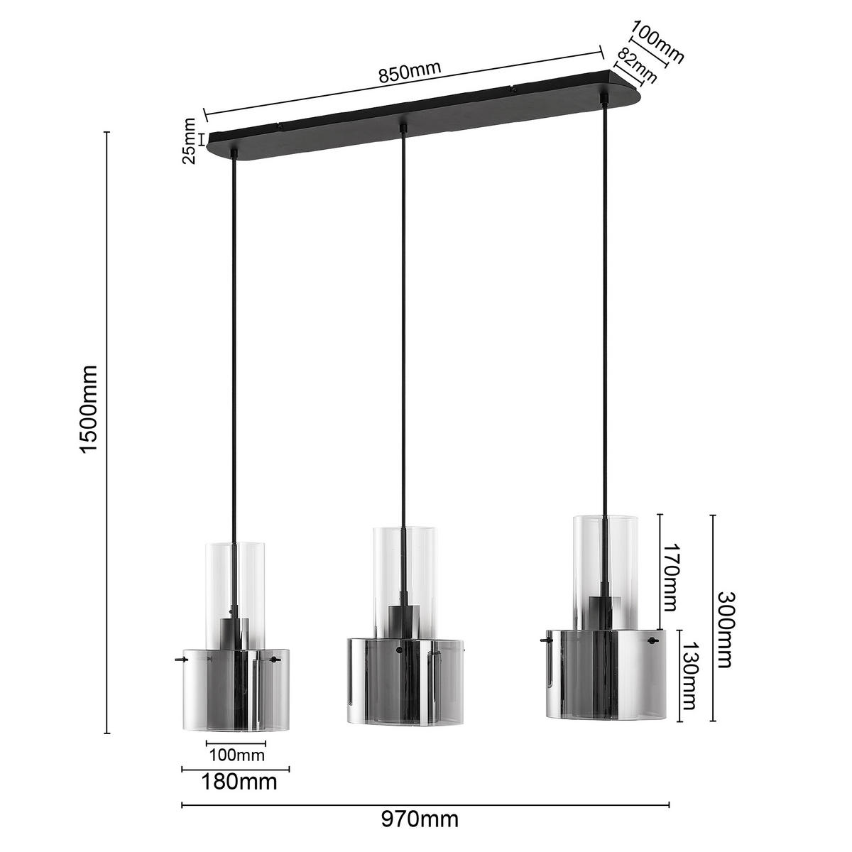 HÄNGLAMPA Eos 97/18/150 cm  - mörkgrå, Design, metall/glas (97/18/150cm) - Dieter Knoll