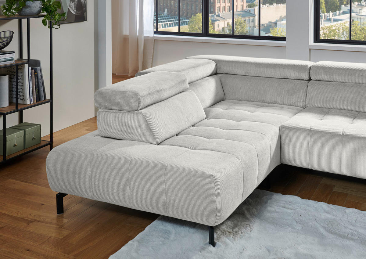ECKSOFA Silberfarben Cord  - Silberfarben/Schwarz, Design, Textil/Metall (214/261cm) - Beldomo Style