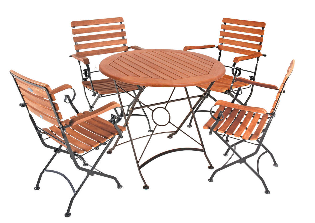 GARTENSET 5-teilig  - Eukalyptusholzfarben/Schwarz, Basics, Holz/Metall (56/89/58cm) - Gardenson