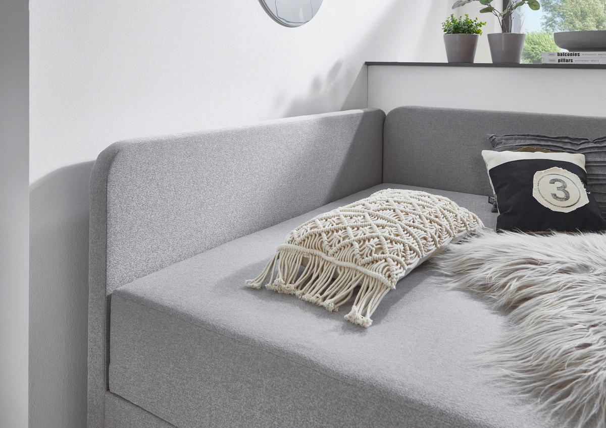 LIEGE Flachgewebe Hellgrau  - Eichefarben/Hellgrau, Design, Holz/Textil (120/200cm) - home24