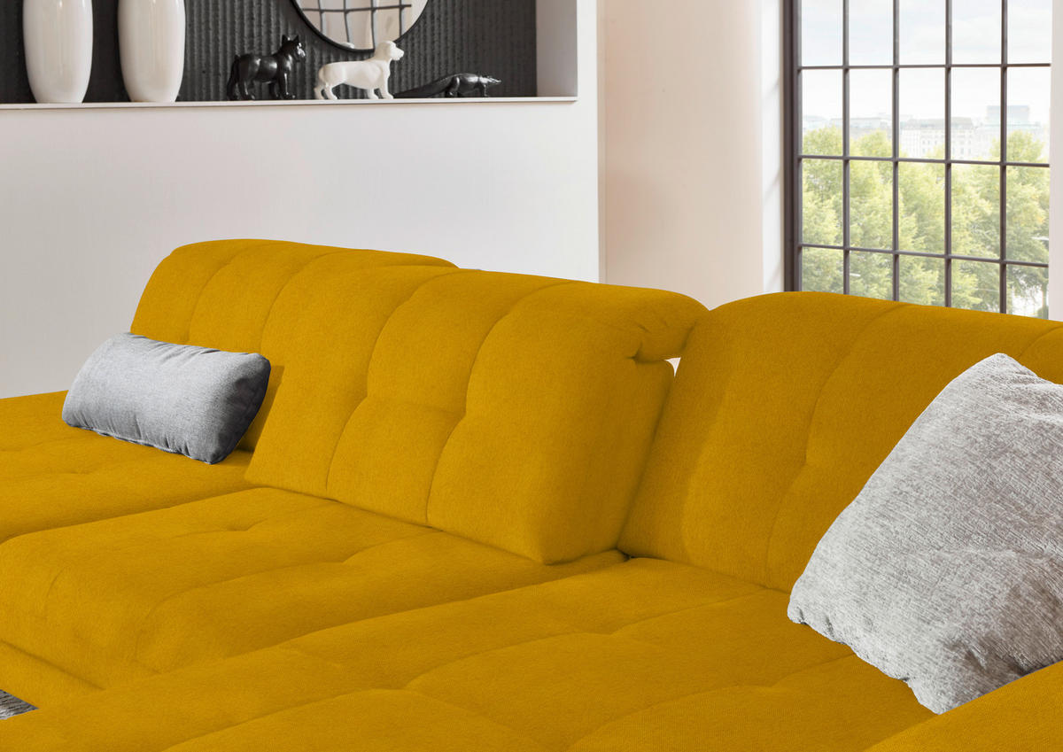 ECKSOFA in Flachgewebe Currygelb  - Currygelb/Schwarz, Design, Textil/Metall (309/190cm) - Beldomo Style