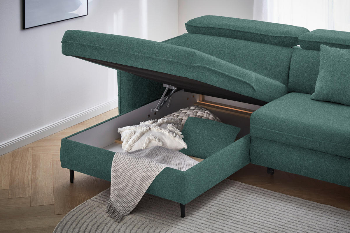 CloseUp von Stylife ECKSOFA Dunkelgrün Samt.