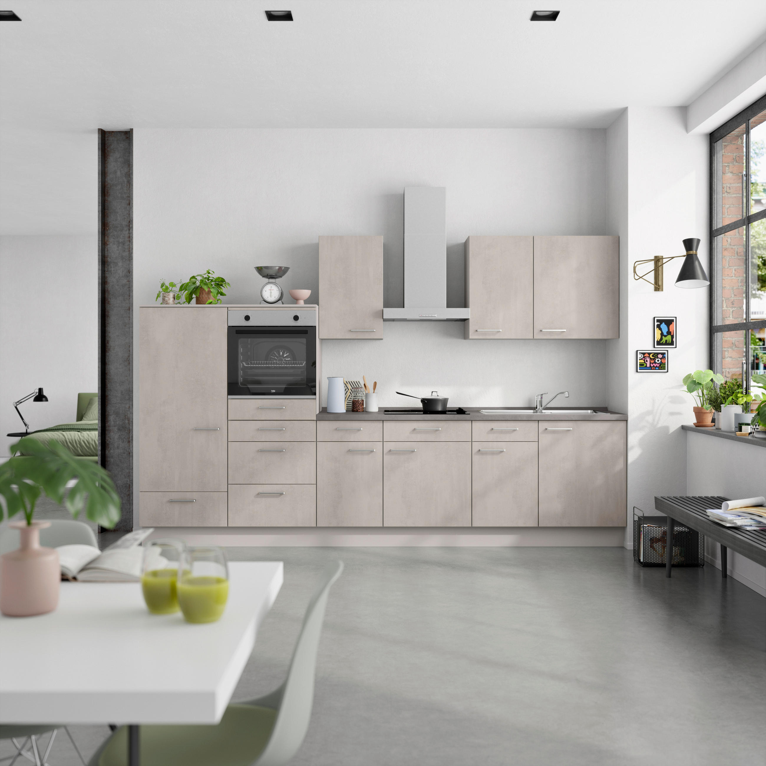 KÜCHENBLOCK Riva 330 cm  in Grau, Schieferfarben  - Schieferfarben/Edelstahlfarben, MODERN, Holzwerkstoff/Metall (330cm) - Nobilia