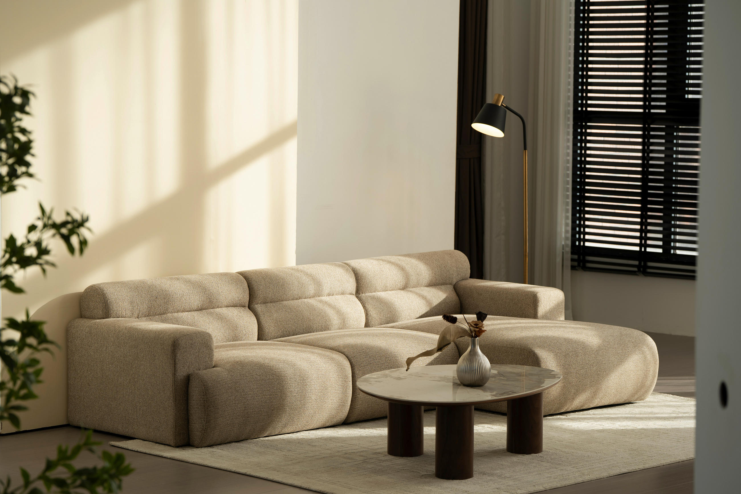 ECKSOFA Taupe Leinenoptik  - Taupe, Design, Holz/Textil (260/68/156cm) - P & B