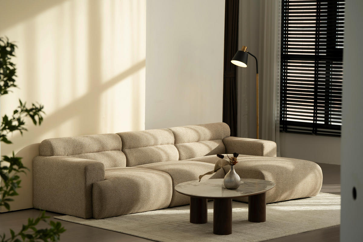 ECKSOFA Taupe Leinenoptik  - Taupe, Design, Holz/Textil (260/68/156cm) - P & B