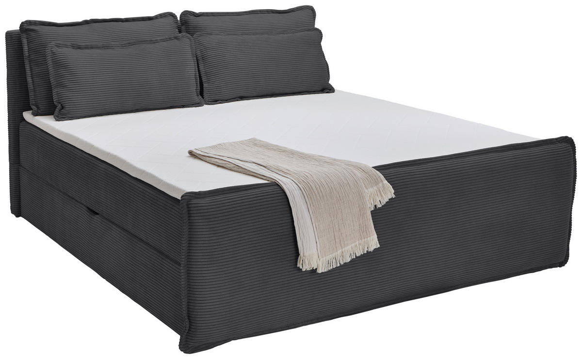 BOXBETT 180/200 cm,  in Anthrazit, Kissen, Bettkasten, Topper, H3 + H3 = fest  - Anthrazit/Schwarz, Design, Kunststoff/Textil (180/200cm) - Chameo