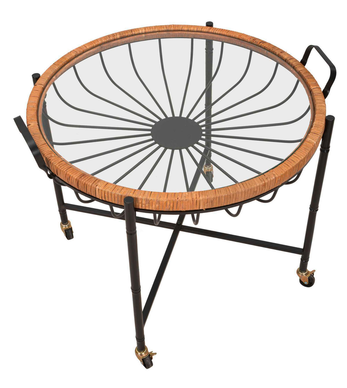 COUCHTISCH Rattan Spiegelglas Naturfarben, Schwarz  - Schwarz/Naturfarben, Basics, Glas/Holz (70,5/57/65cm)