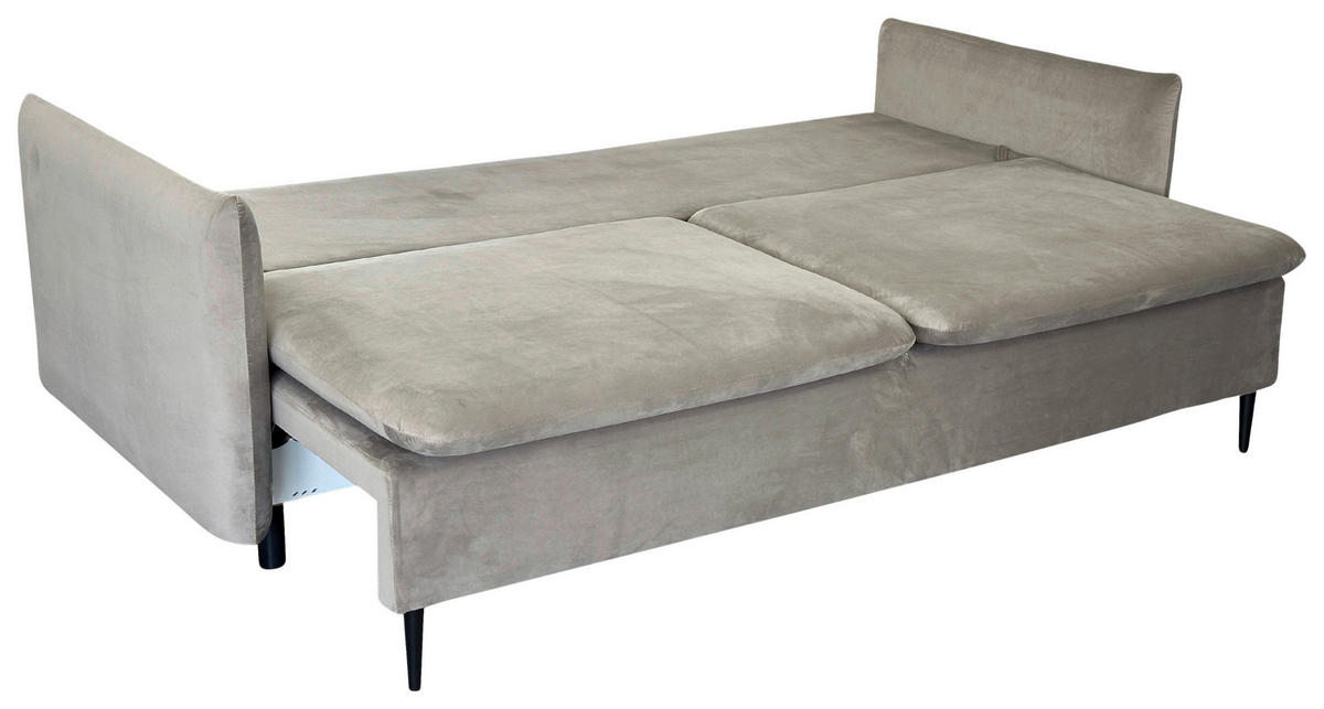 SCHLAFSOFA  mit Liegefunktion Velours Taupe  - Taupe/Schwarz, Design, Holz/Kunststoff (220/96/102cm) - MID.YOU