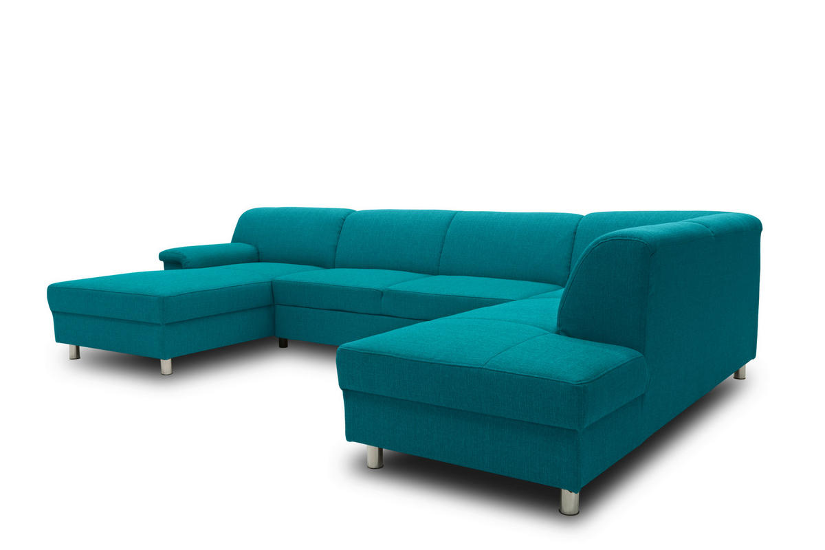 WOHNLANDSCHAFT Petrol Webstoff  - Chromfarben/Petrol, KONVENTIONELL, Textil/Metall (150/308/194cm) - MID.YOU