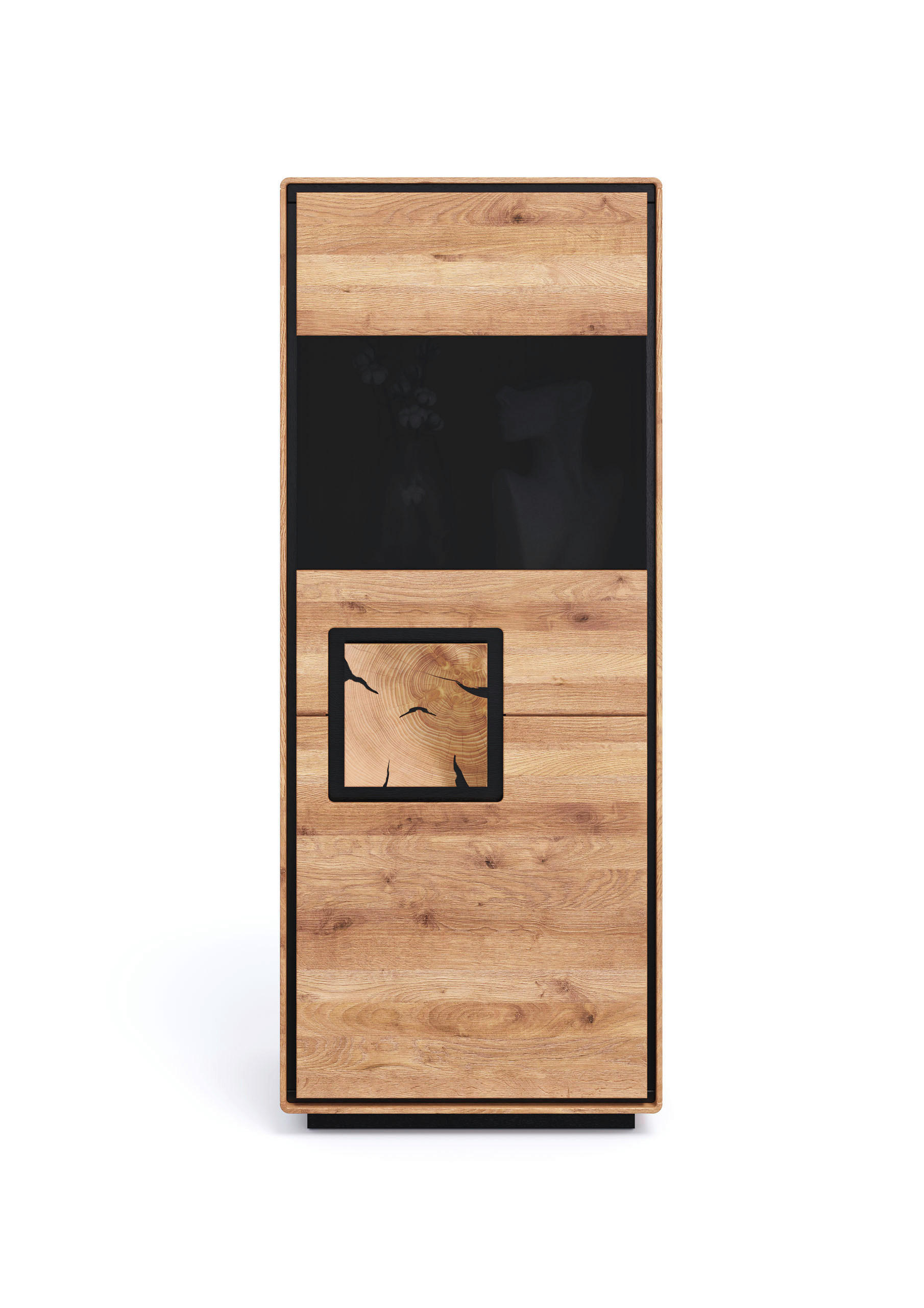 Livetastic Highboard Schwarz, Wildeiche 60x152x40 cm