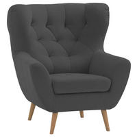 OHRENSESSEL in Flachgewebe Anthrazit  - Eichefarben/Anthrazit, Design, Holz/Textil (87/101/95cm) - Stylife