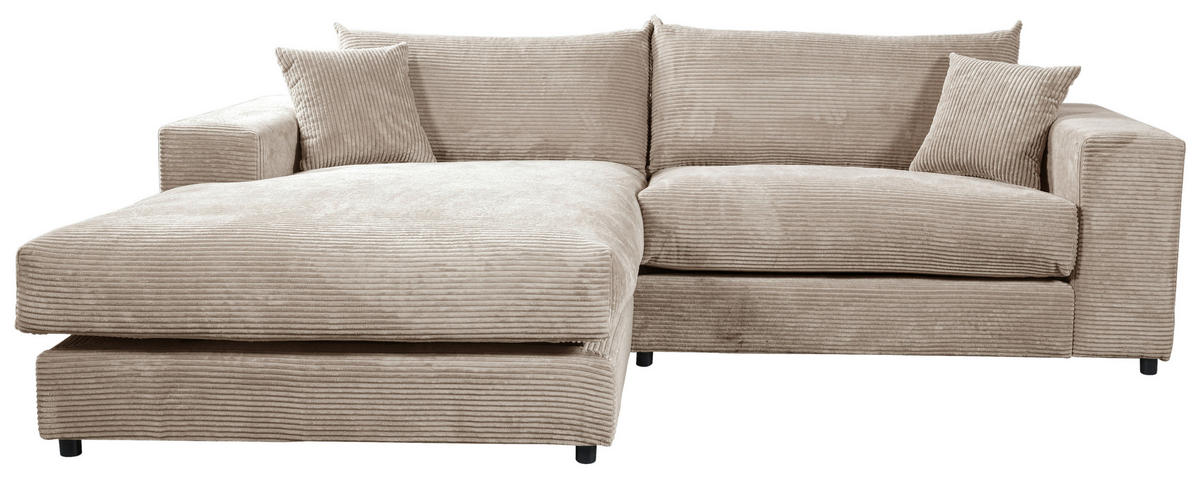 ECKSOFA FUNNY S Hellbraun Cord, Velours Zierkissen, Rückenkissen, Hocker  - Hellbraun/Schwarz, Basics, Kunststoff/Textil (180/265cm) - Livetastic