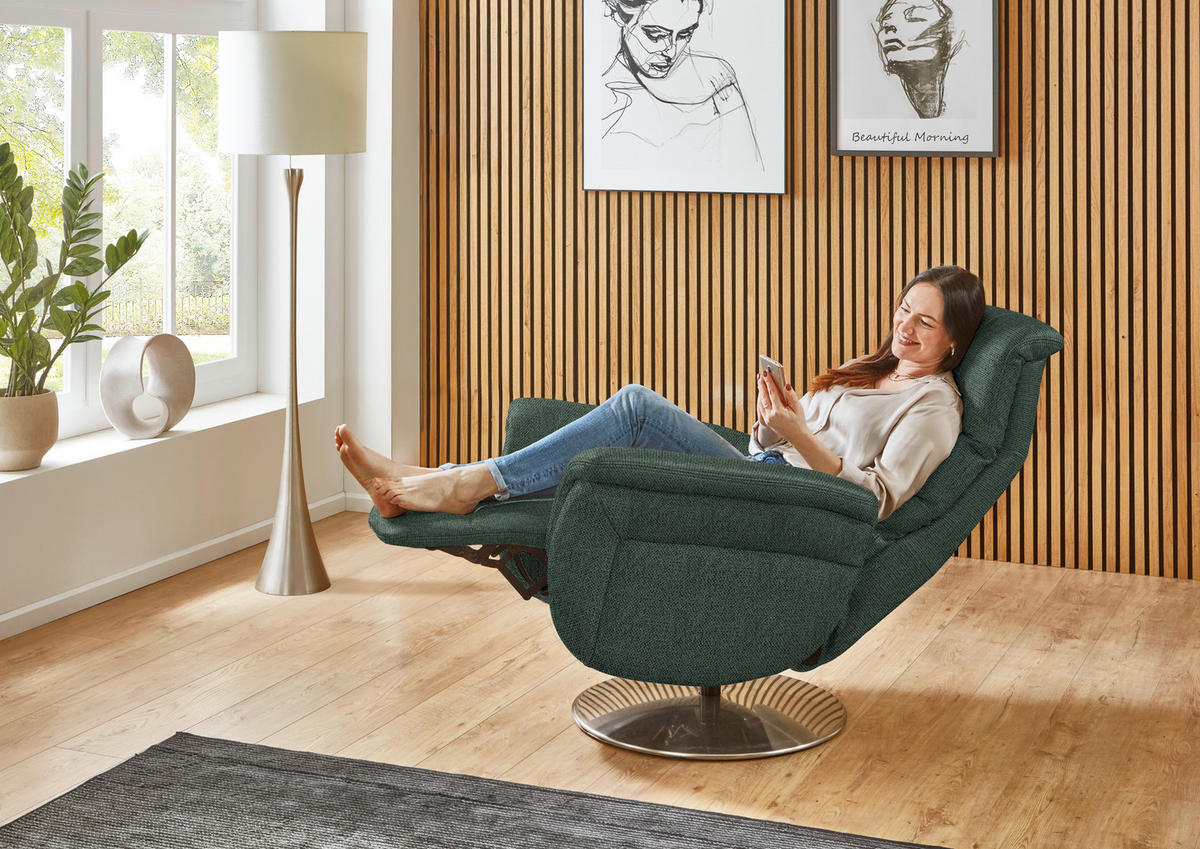 RELAXSESSEL in Textil Dunkelgrün  - Dunkelgrün/Edelstahlfarben, KONVENTIONELL, Textil/Metall (79/112/94cm) - Beldomo Premium