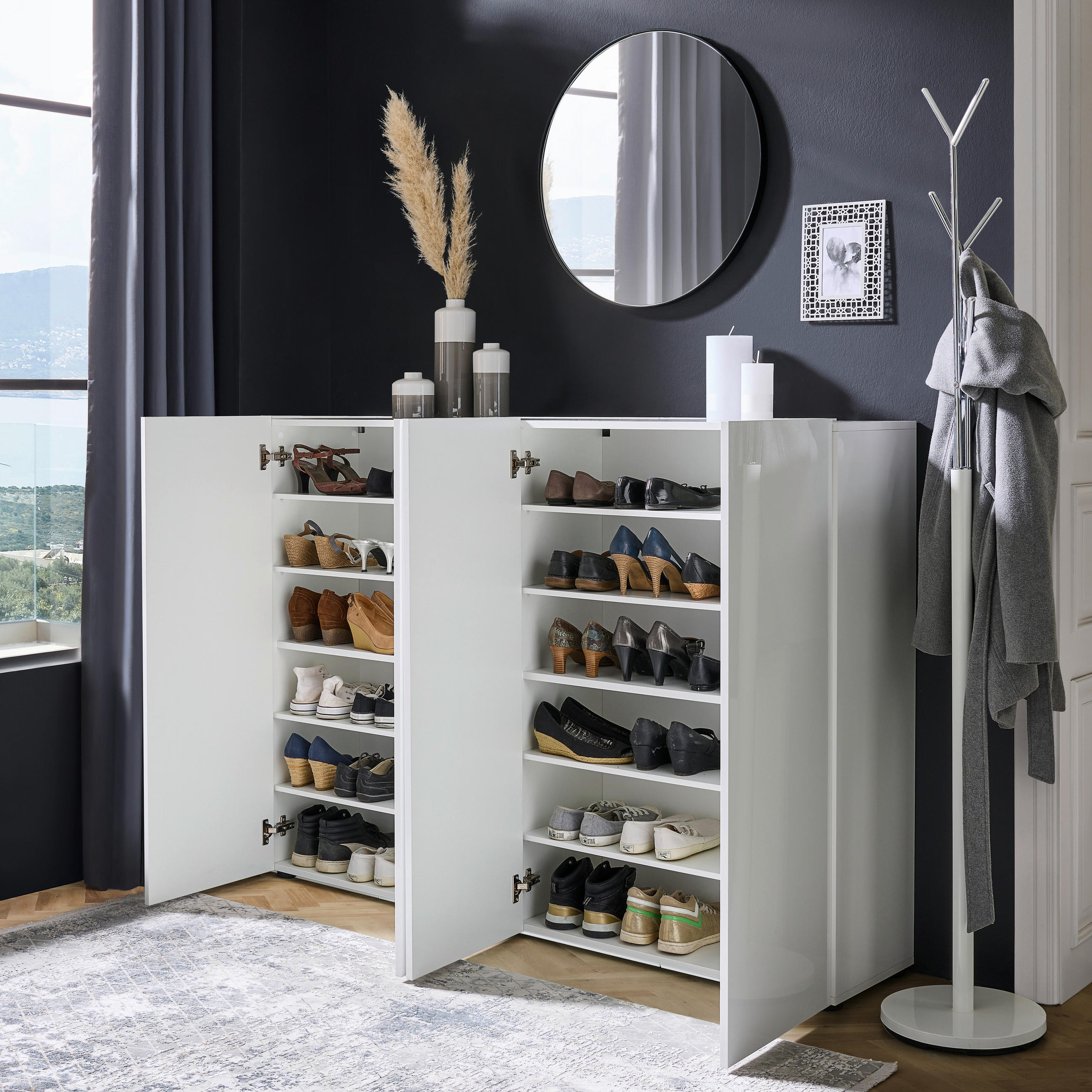 SCHUHSCHRANK Weiß  - Schwarz/Weiß, Design, Holzwerkstoff/Kunststoff (160/115/34cm) - home24