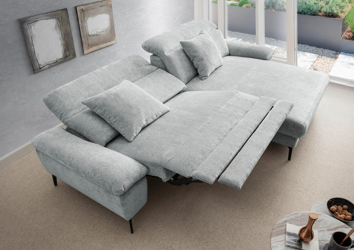 ECKSOFA CANCELLI Blau Chenille Zierkissen, Relaxfunktion  - Blau/Schwarz, KONVENTIONELL, Textil/Metall (300/178cm) - Livetastic