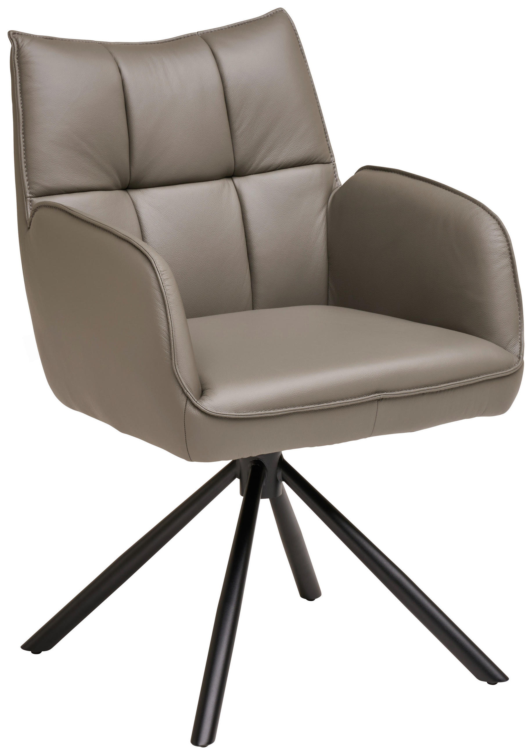 Armlehnstuhl Leder Dunkelgrau  Sitzfläche 360° drehbar, automatische Rückholfunktion  Echtleder  Dunkelgrau  - Dunkelgrau/Schwarz, MODERN, Leder/Metall (58,5/87,5/61cm) - Livetastic