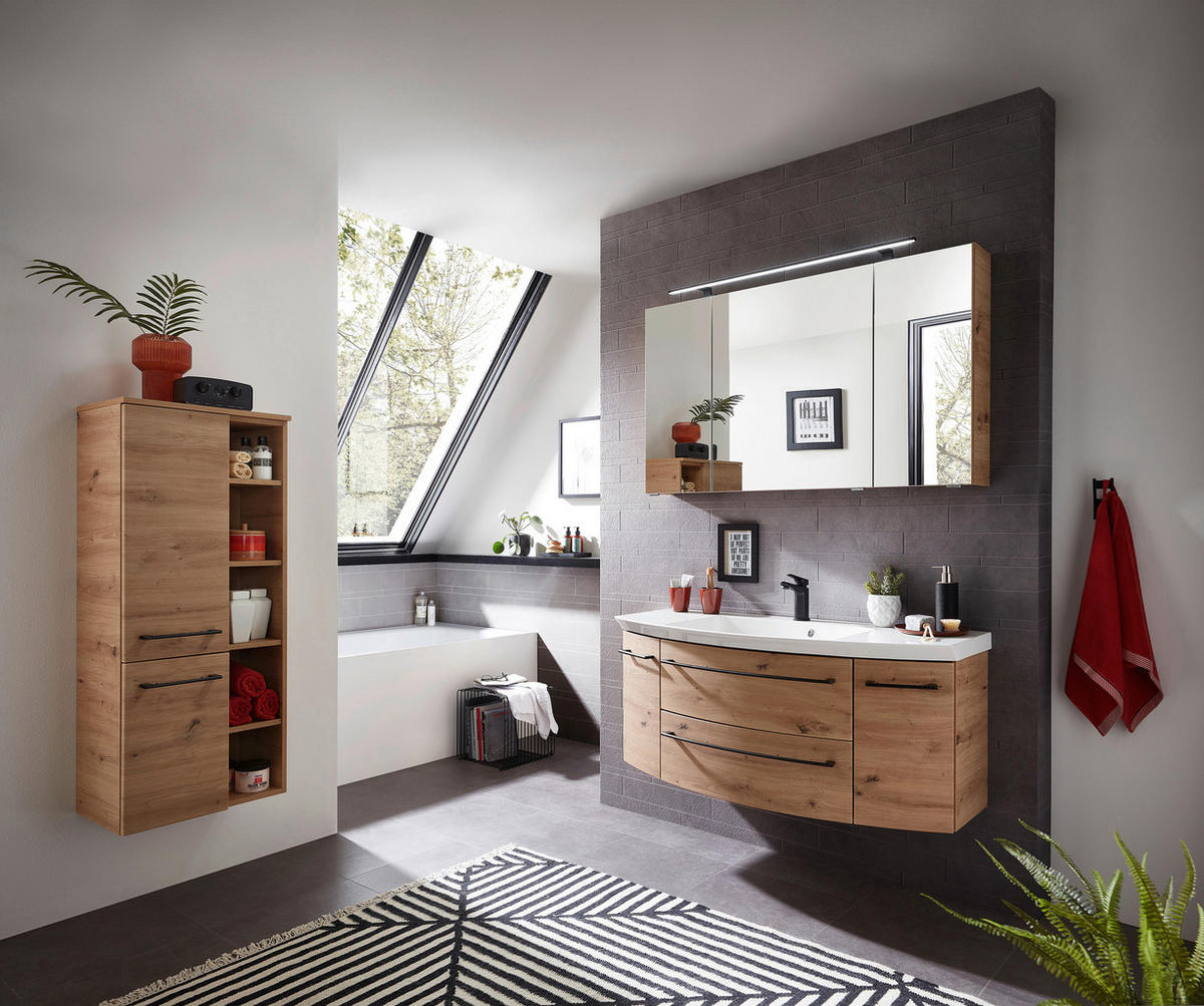 MOBILIER BAIE - culoare lemn stejar, Konventionell, sticlă/piatră (141cm) - Sadena