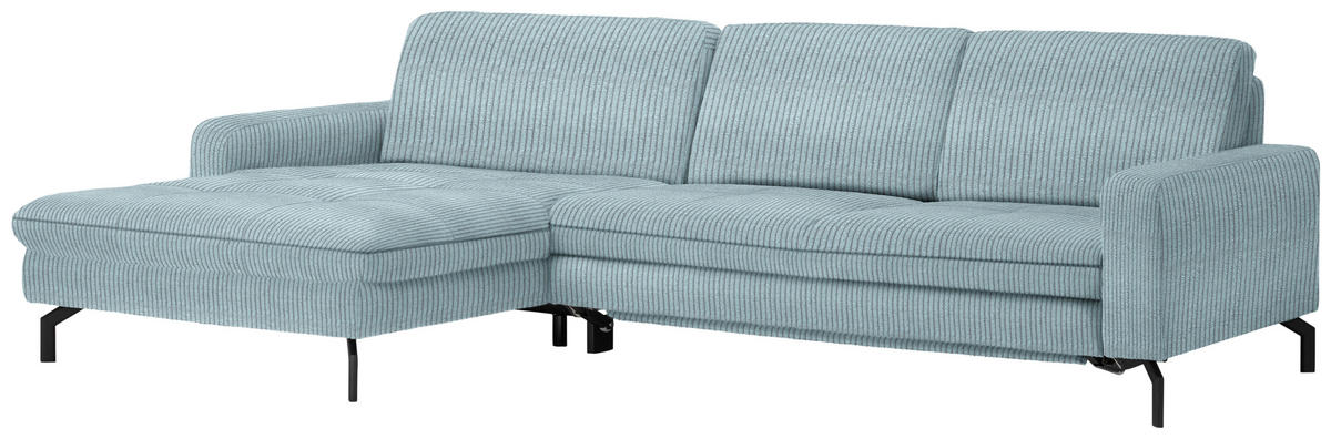 ECKSOFA in Cord Hellblau  - Schwarz/Hellblau, Design, Textil/Metall (178/302cm) - Beldomo Style