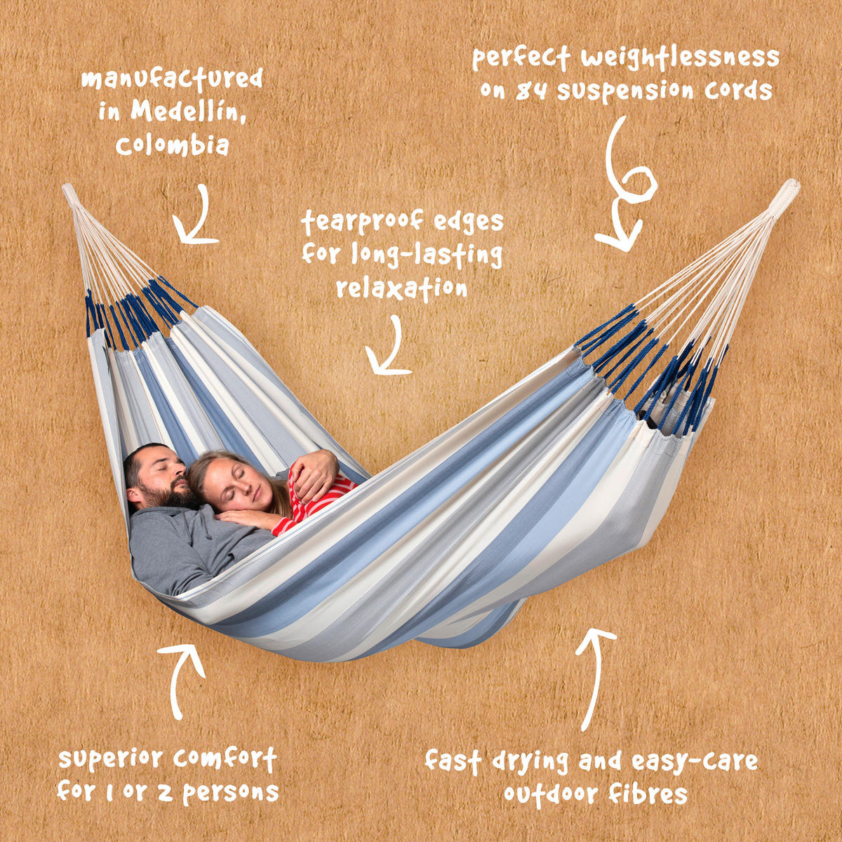 HÄNGEMATTE double outdoor  - Blau/Weiß, KONVENTIONELL, Textil (160/350cm) - La Siesta