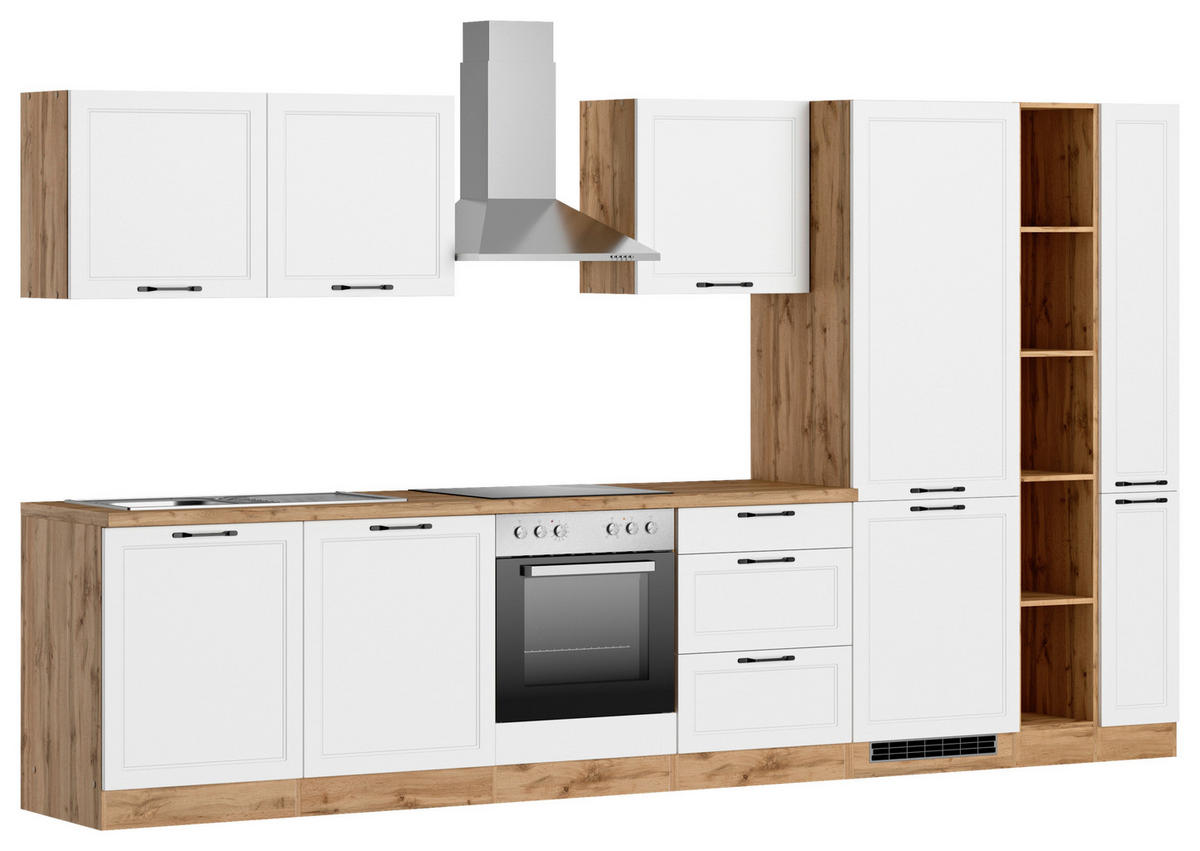 KÜCHENBLOCK 360 cm   in Weiss, Eiche Wotan  - Weiss/Eiche Wotan, Lifestyle, Holzwerkstoff/Metall (360cm) - Held