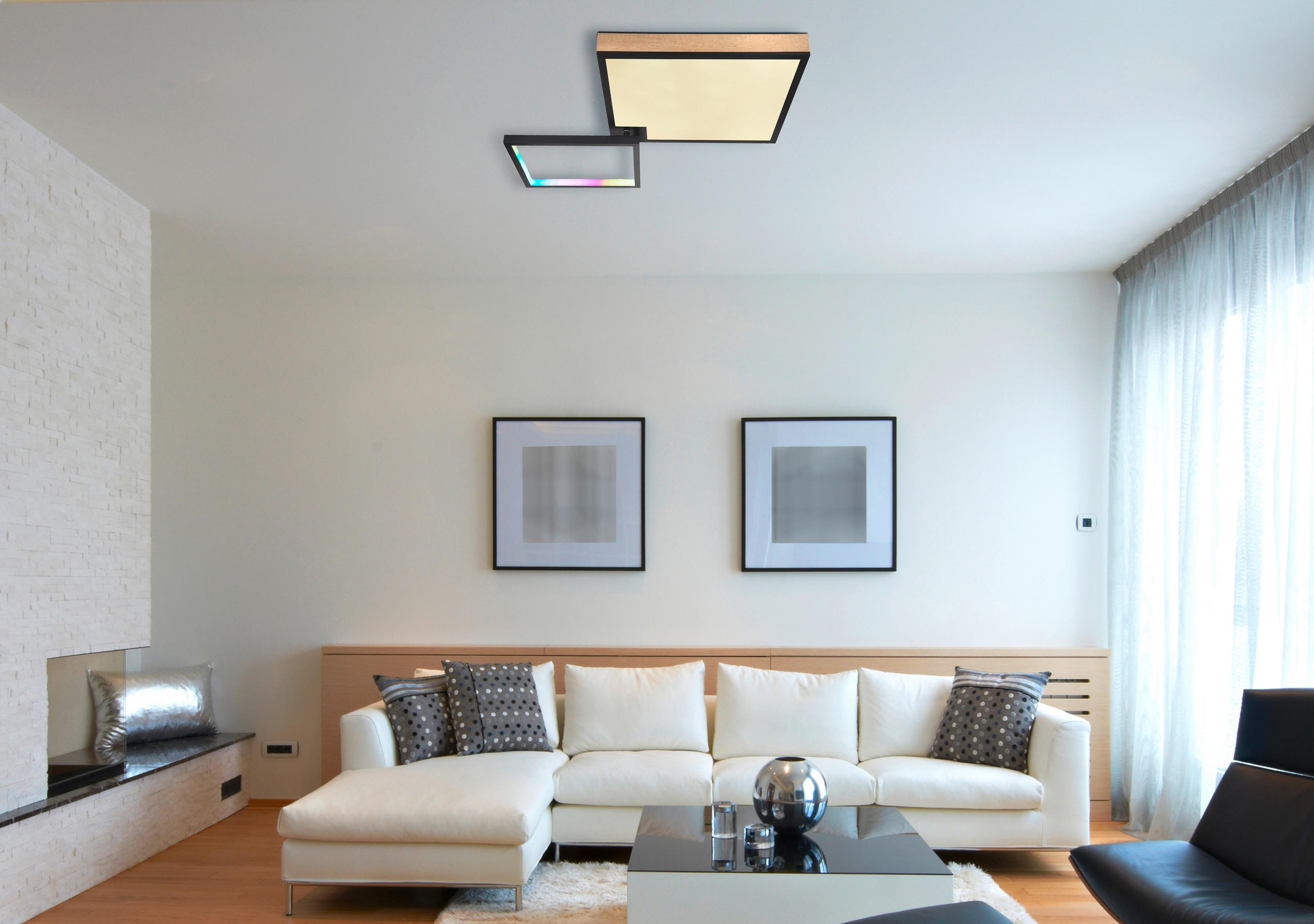 LED-DECKENLEUCHTE 85,5/55/10 cm   - Dunkelbraun/Opal, Design, Holzwerkstoff/Kunststoff (85,5/55/10cm) - Globo