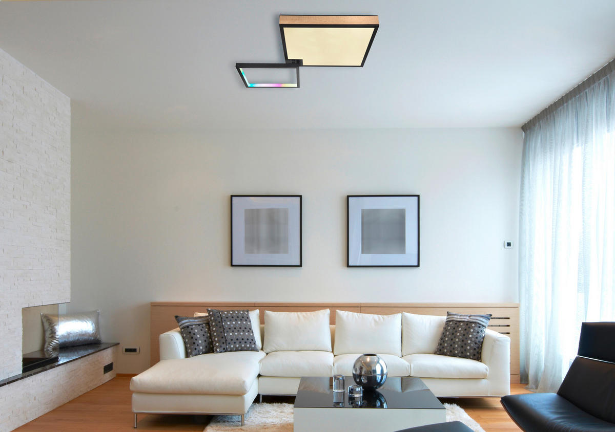 LED-DECKENLEUCHTE 40 W    85,5/55/10 cm  - Dunkelbraun/Opal, Design, Holzwerkstoff/Kunststoff (85,5/55/10cm) - Globo