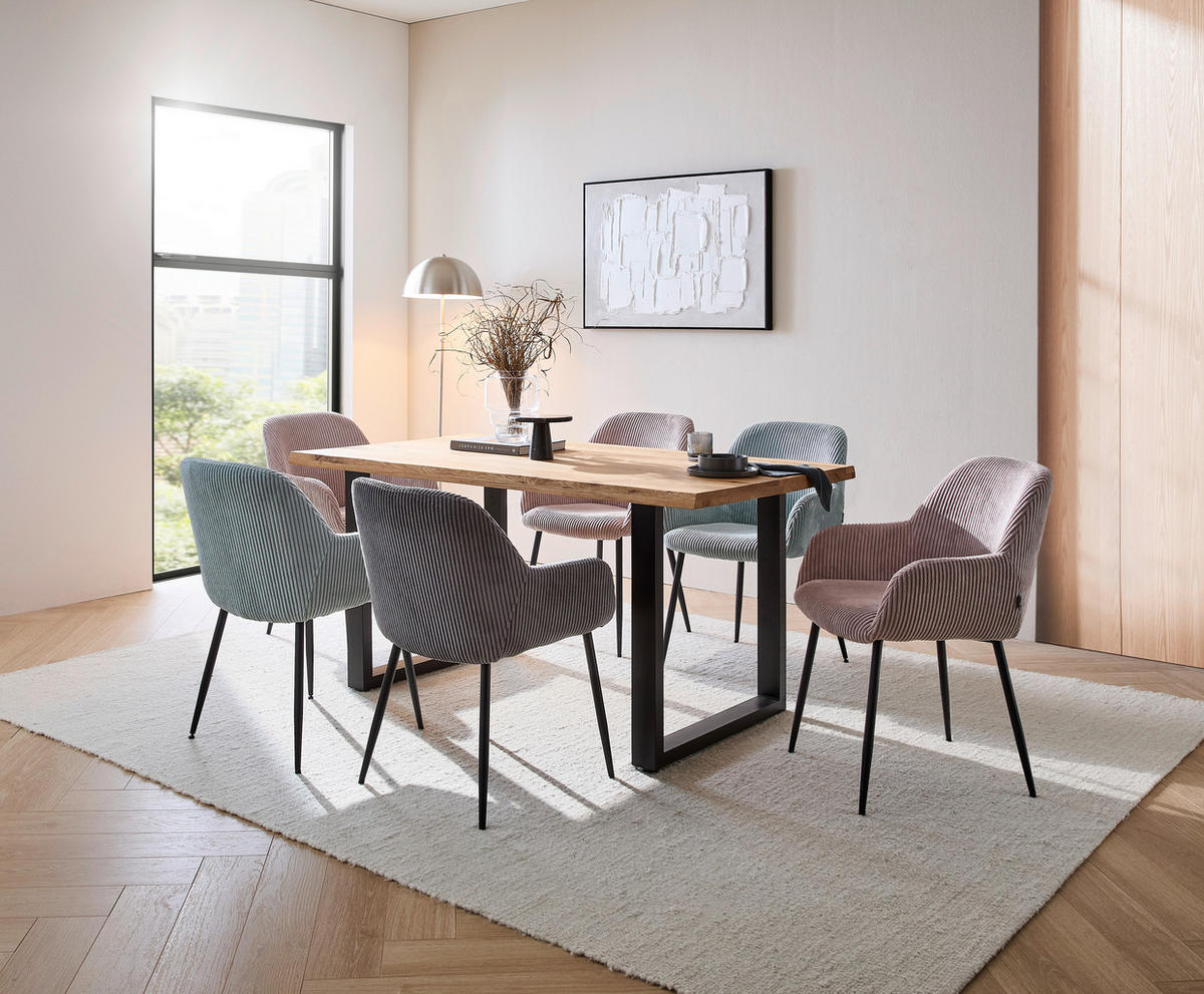 ESSTISCH Eiche vollmassiv rechteckig Eichefarben, Schwarz  - Eichefarben/Schwarz, Design, Holz/Metall (160/90/76cm) - home24