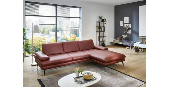 ECKSOFA in Echtleder Dunkelrot - Schwarz/Dunkelrot, Design, Leder/Metall (310/180cm) - Dieter Knoll