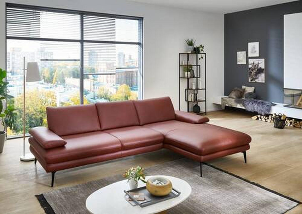 ECKSOFA in Echtleder Dunkelrot  - Schwarz/Dunkelrot, Design, Leder/Metall (310/180cm) - Dieter Knoll