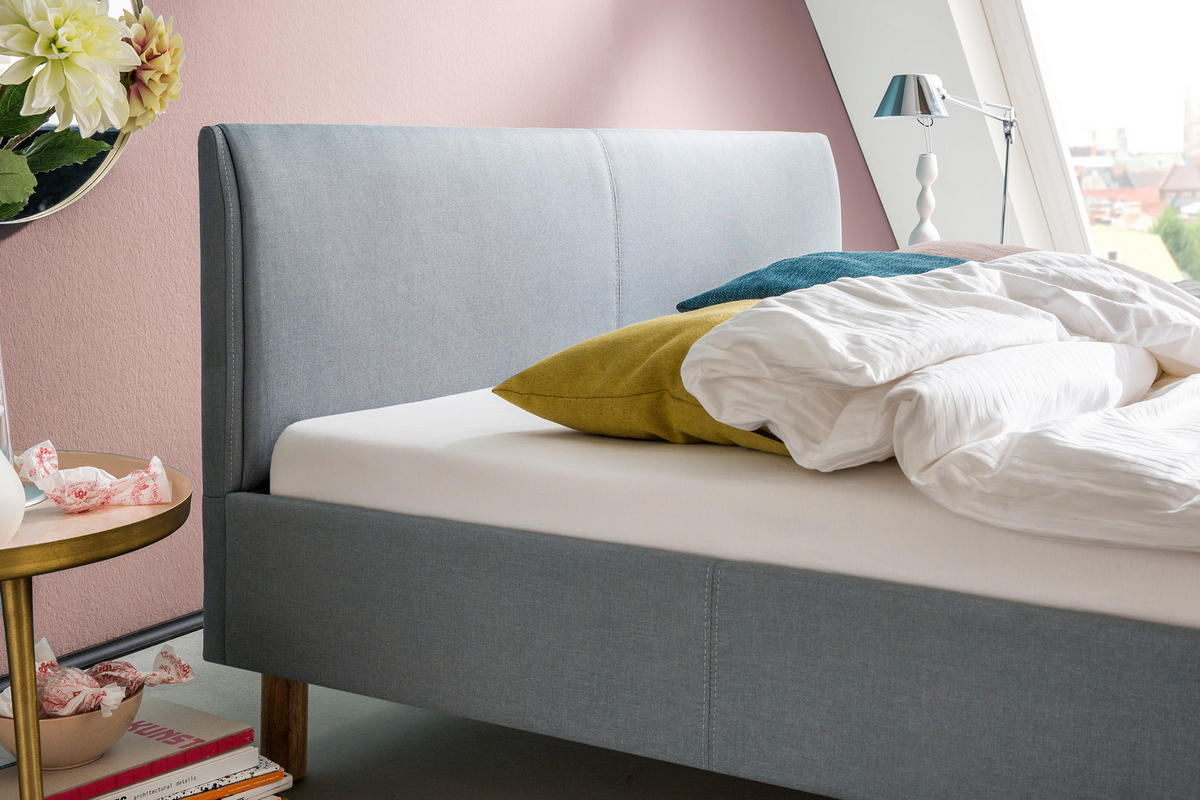 TAPECIRANI KREVET   120/200 cm   svijetlo plava  - boje hrasta/plava, Design, tekstil/drvo (120/200cm) - Livetastic