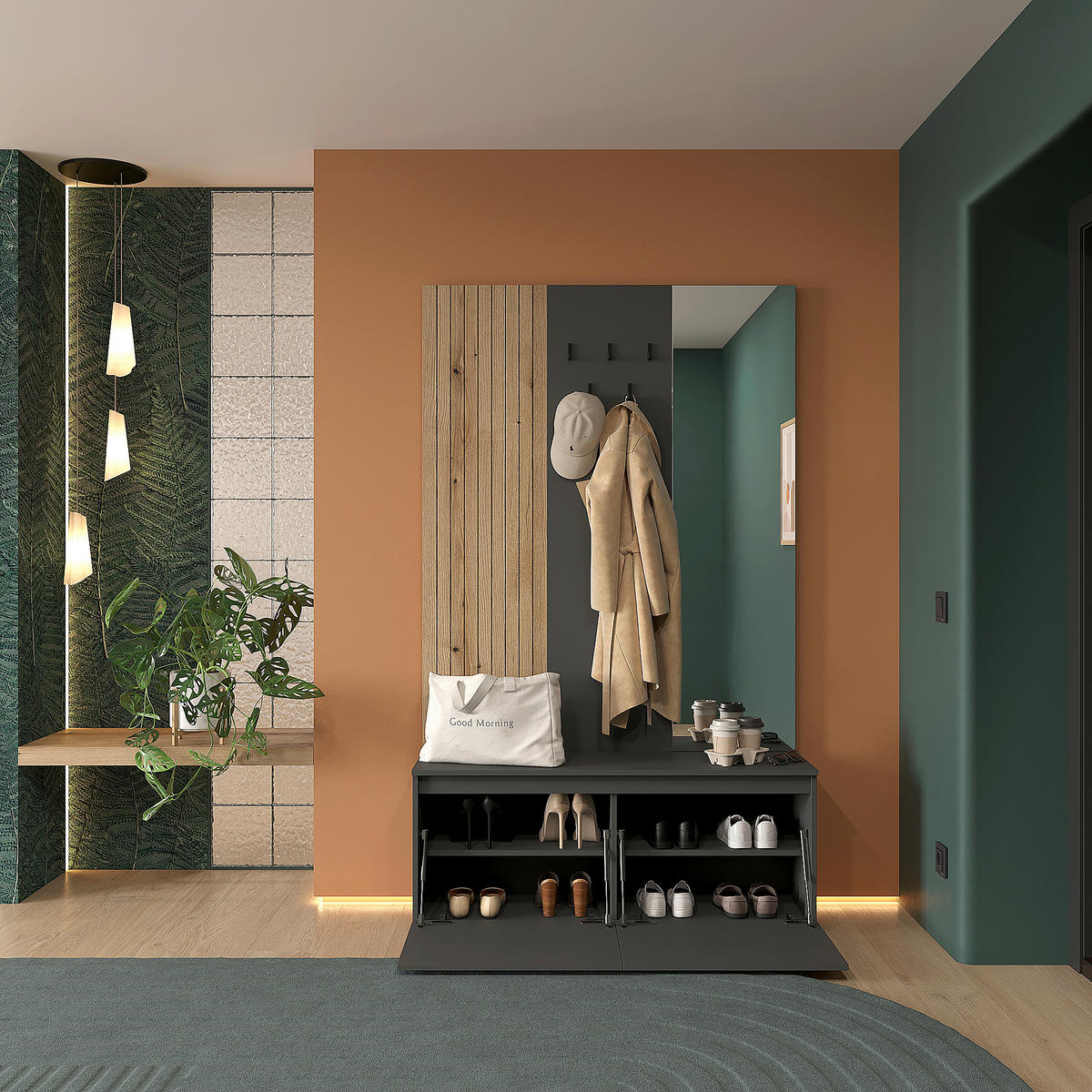 ŠATNA, 120/200/36,6 cm - barvy dubu/antracitová, Konvenční, kompozitní dřevo (120/200/36,6cm) - Carryhome