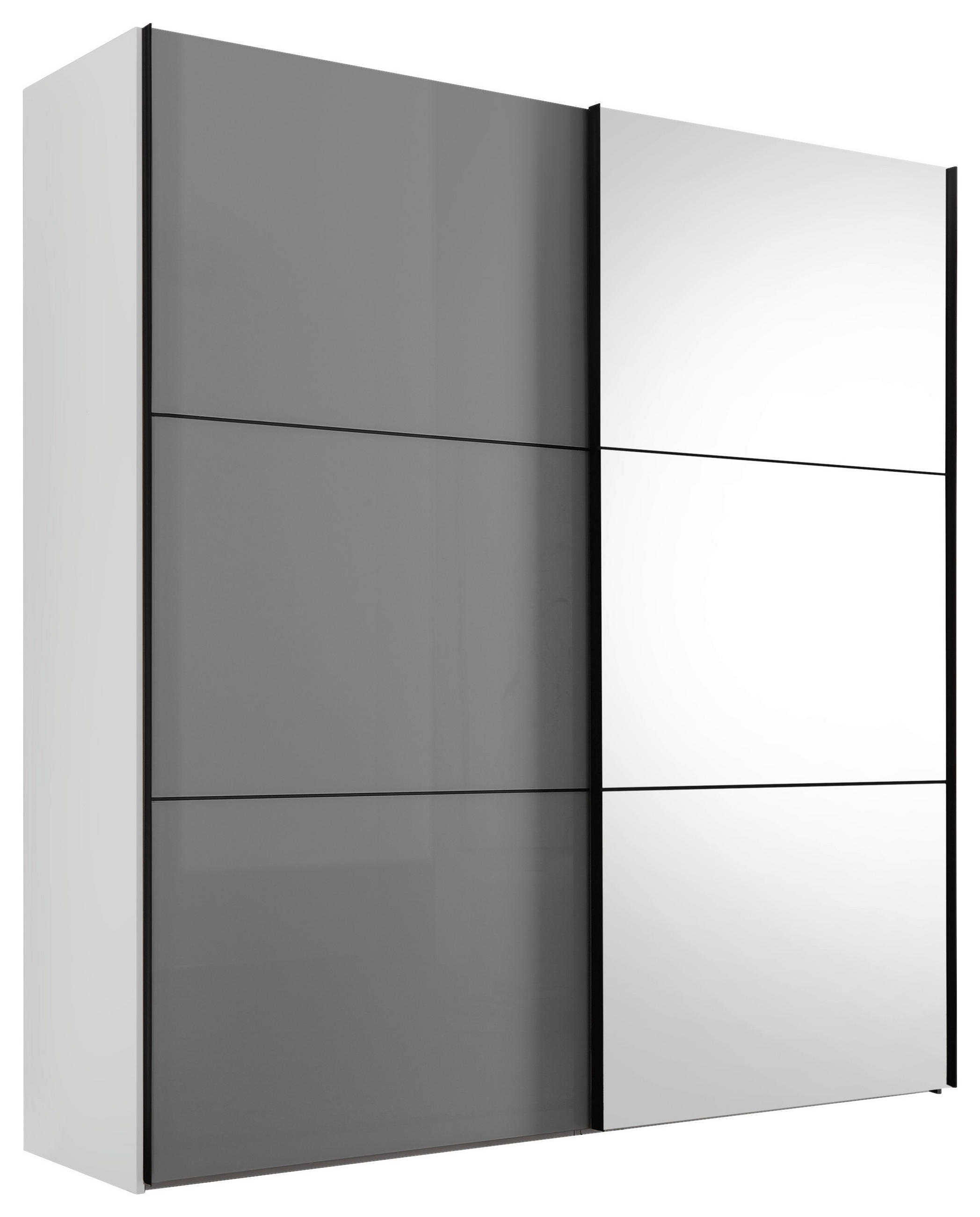 SCHWEBETÜRENSCHRANK 167/222/68 cm 2-türig Weiß, Hellgrau  - Hellgrau/Schwarz, KONVENTIONELL, Glas/Holzwerkstoff (167/222/68cm) - Moderano