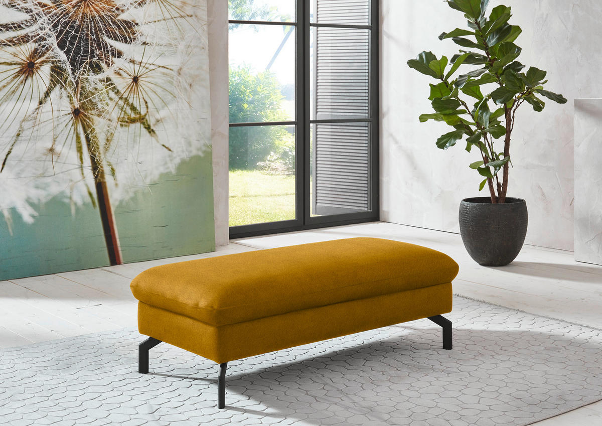 ECKSOFA in Velours Currygelb  - Currygelb/Schwarz, Design, Textil/Metall (306/179cm) - Beldomo System