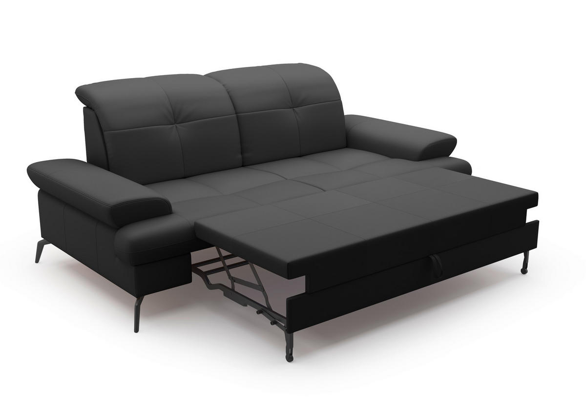 2,5-SITZER in Echtleder Schwarz  - Schwarz, Konventionell, Leder/Metall (202/90/122cm) - Sit & More