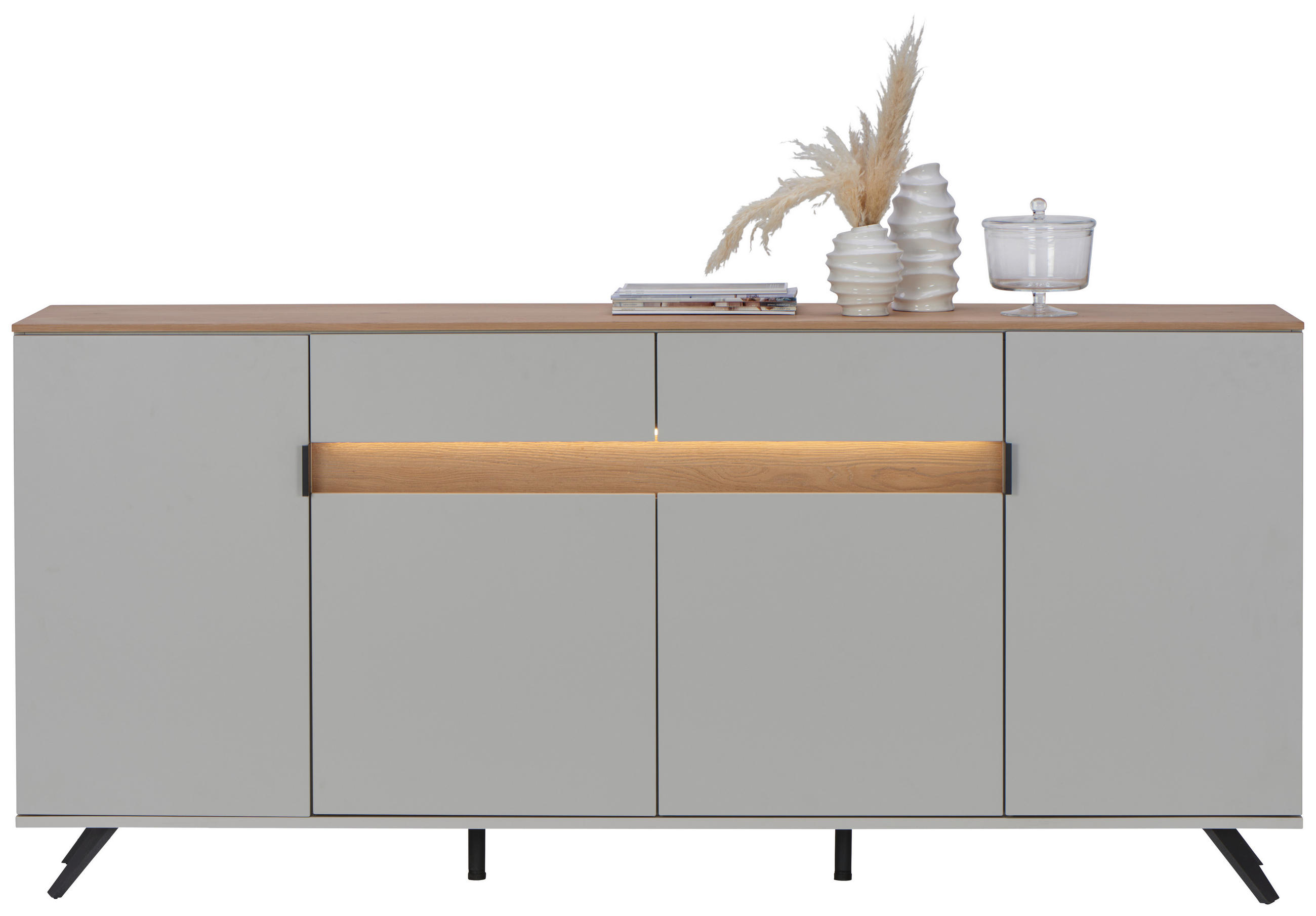 ŠIROKÁ KOMODA, sukový dub, barvy dubu, světle šedá, 205,6/80/42 cm - černá/barvy dubu, Design, kov/dřevo (205,6/80/42cm) - Dieter Knoll