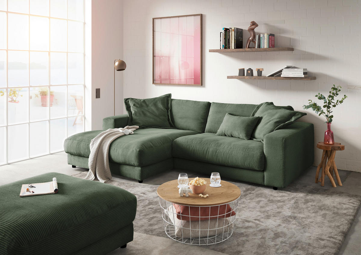 ECKSOFA in Cord Grün  - Schwarz/Grün, Design, Kunststoff/Textil (190/250cm) - Pure Home Lifestyle