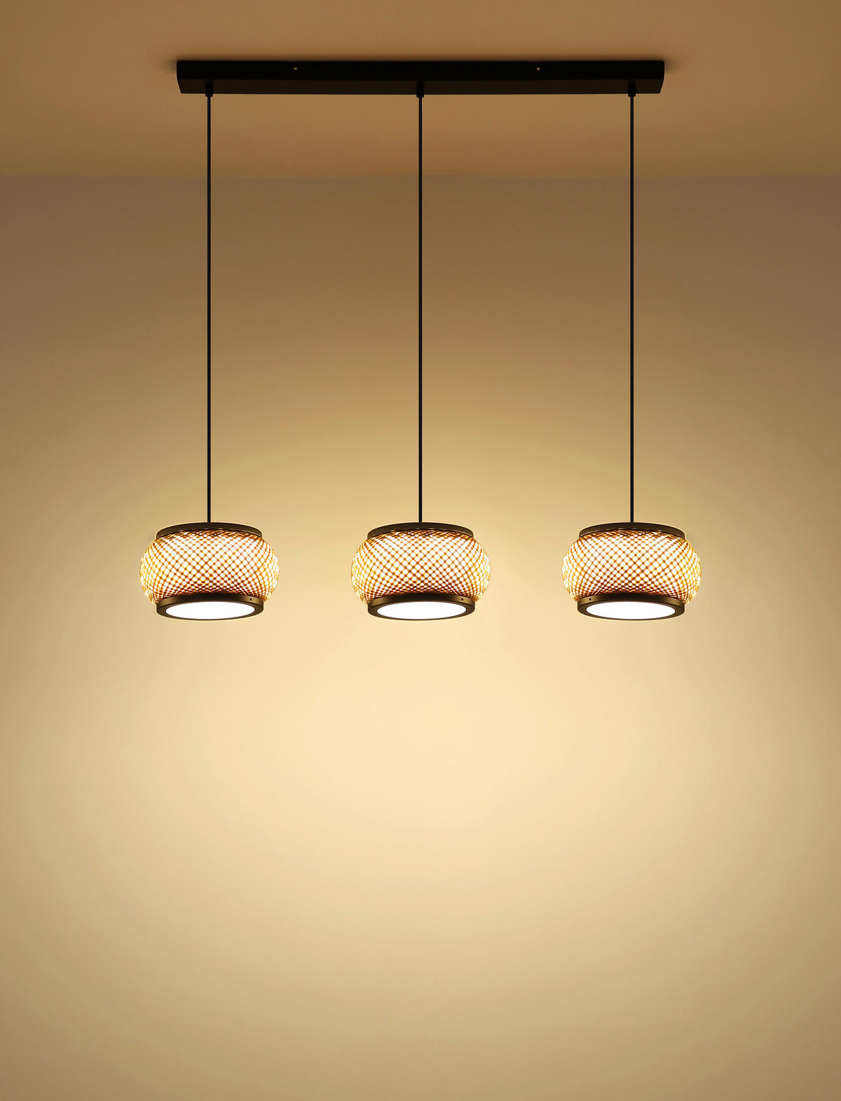 LED-HÄNGELEUCHTE 92/22/120 cm  - Schwarz/Naturfarben, Design, Holz/Kunststoff (92/22/120cm) - Globo