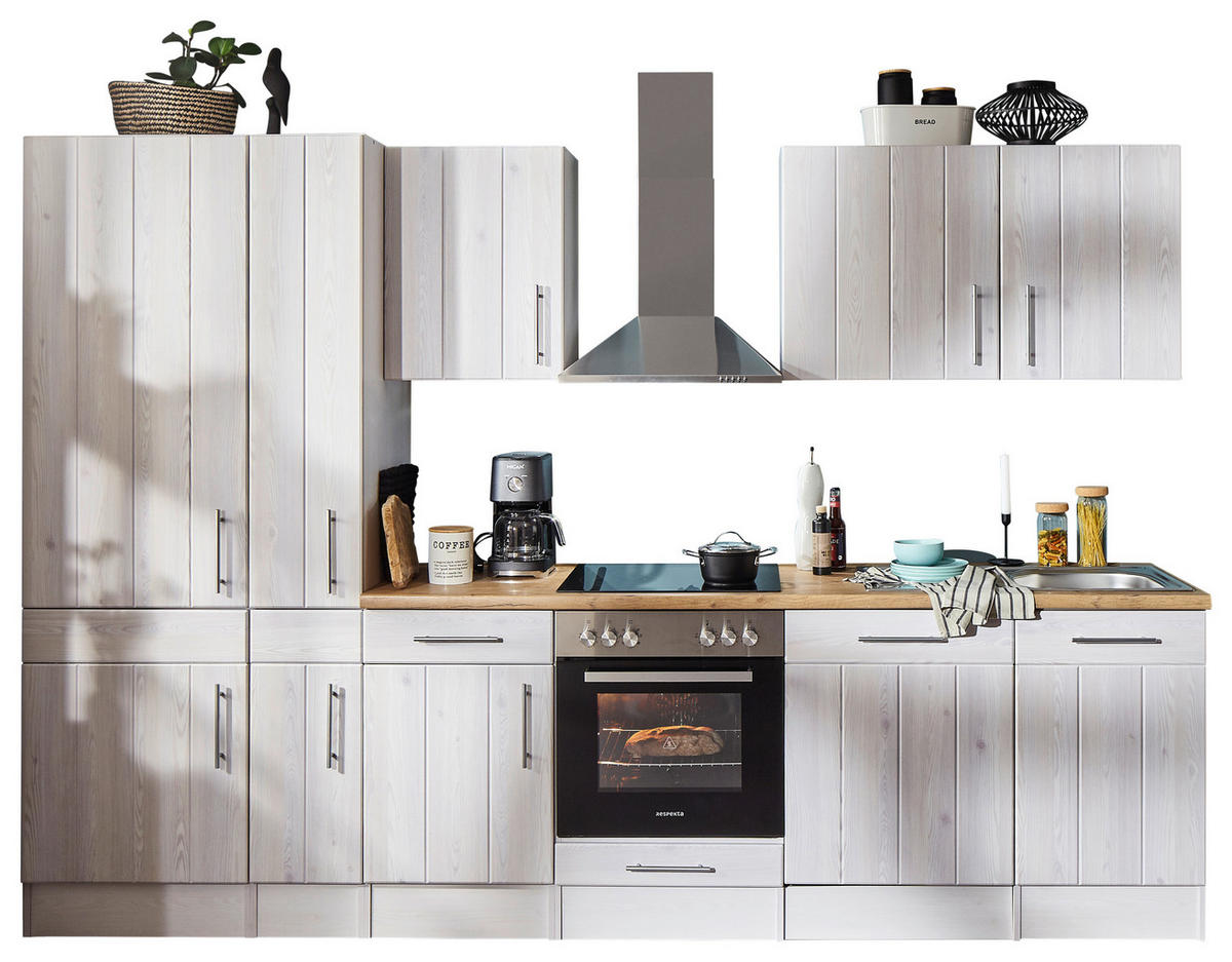 KÜCHENLEERBLOCK 310 cm   in Weiß, Lärchefarben  - Wildeiche/Edelstahlfarben, Basics, Holzwerkstoff/Metall (310cm) - Respekta