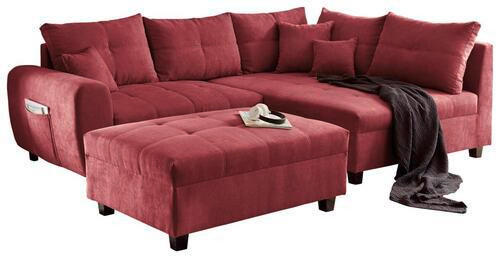 ECKSOFA inkl. Hocker Beere Mikrovelours  - Beere/Schwarz, Basics, Kunststoff/Textil (248/176cm) - MID.YOU